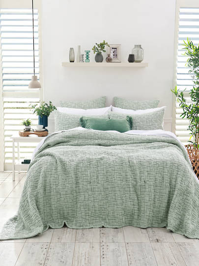 MM Linen - Livie Bedspread Set -Mist - Matching Eurocases are Extras